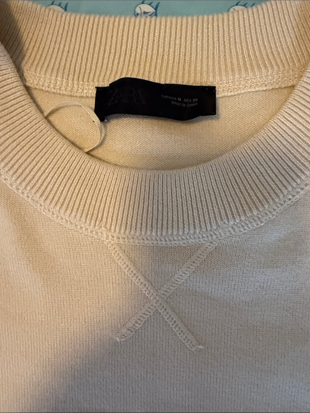 ZARA Tan Crewneck Sweatshirt with V-Stitch Detail